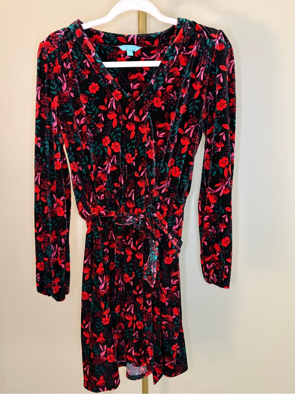 Draper James Long Sleeve Belted Velvet Dress